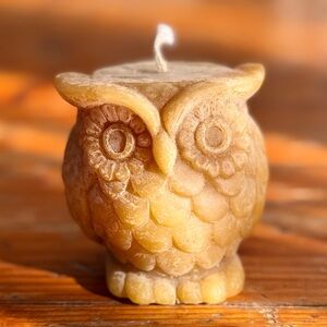 Beeswax Owl Candle Hand-Poured Natural Honey Wax 70’s Rustic Woodland
